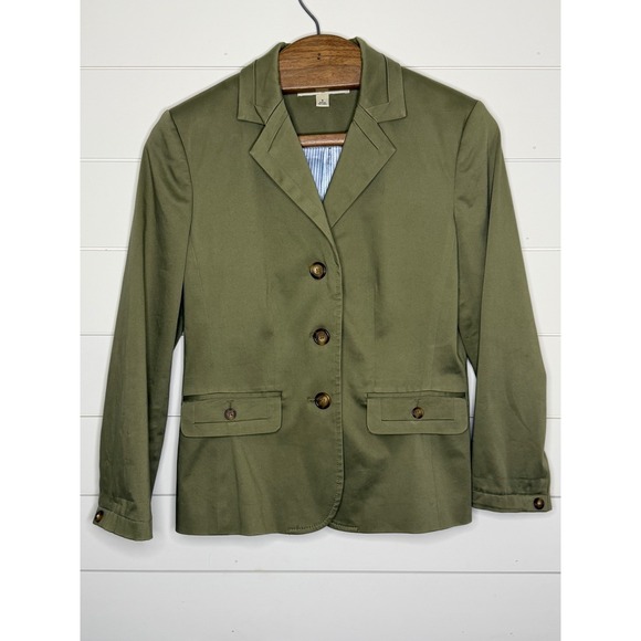 Tommy Hilfiger Jackets & Blazers - Tommy Hilfiger Womens Olive Green 3-Button Blazer Jacket Size 8 Pinstripe Lining